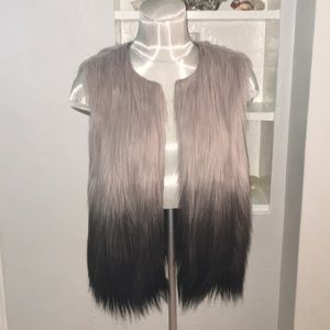 BCBGMaxAzria Luna combo, gray and black fur jacket